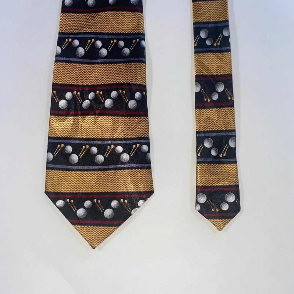 Steven Harris‎ Mens Golf Ball and Tee Striped Gold Black Polyester Necktie Tie